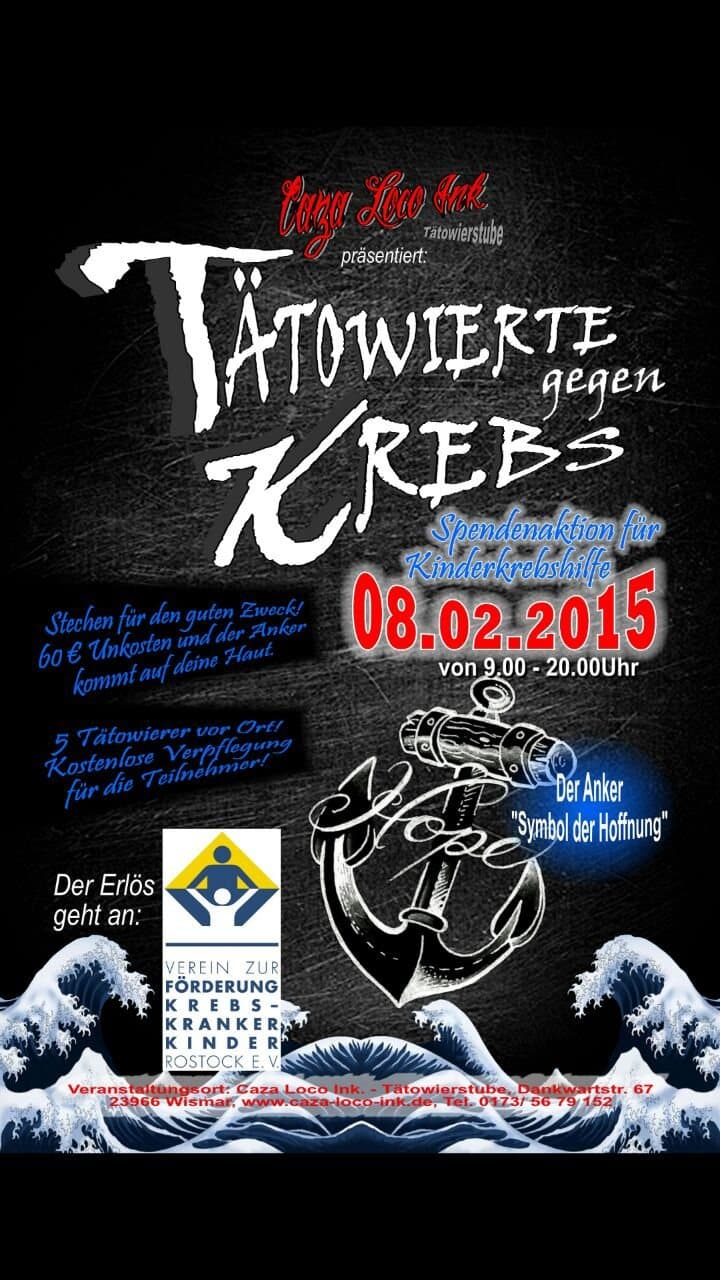 Veranstaltungsplakat „Tätowierte gegen Krebs“ vom 08.02.2015