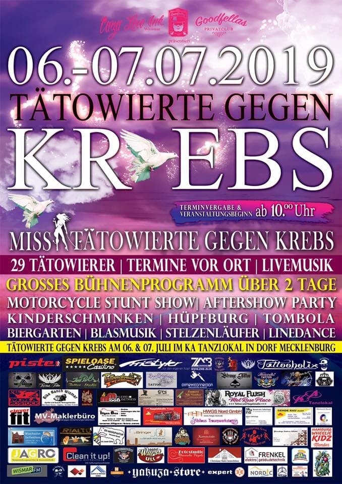 Veranstaltungsplakat „Tätowierte gegen Krebs“ vom 06.–07.07.2019