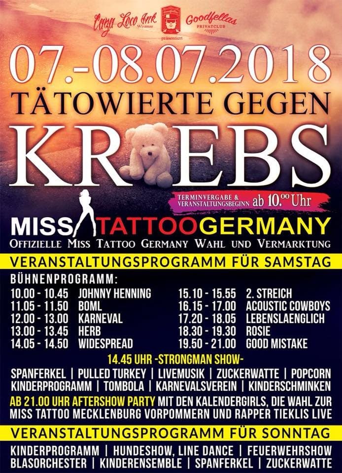 Veranstaltungsplakat „Tätowierte gegen Krebs“ vom 07.–08.07.2018