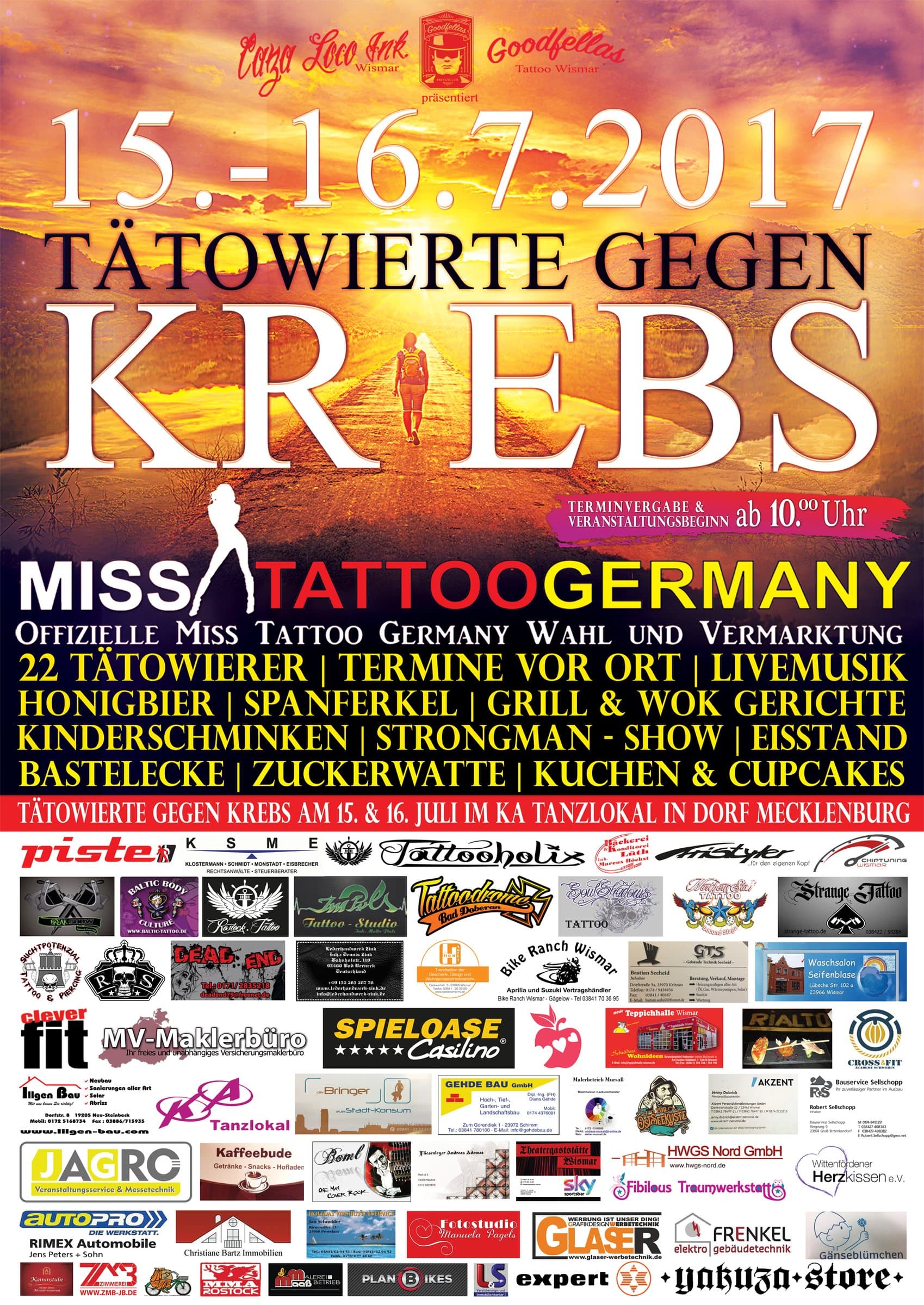 Veranstaltungsplakat „Tätowierte gegen Krebs“ vom 15.–16.07.2017